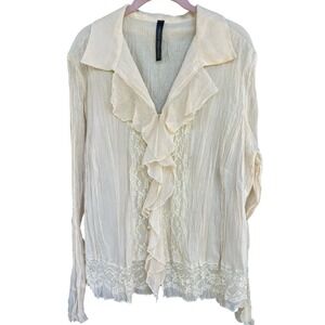 Isabella Rodriguez Silk Blouse 18 20 Y2K Butter Yellow Lace Small Bell Sleeve 1X